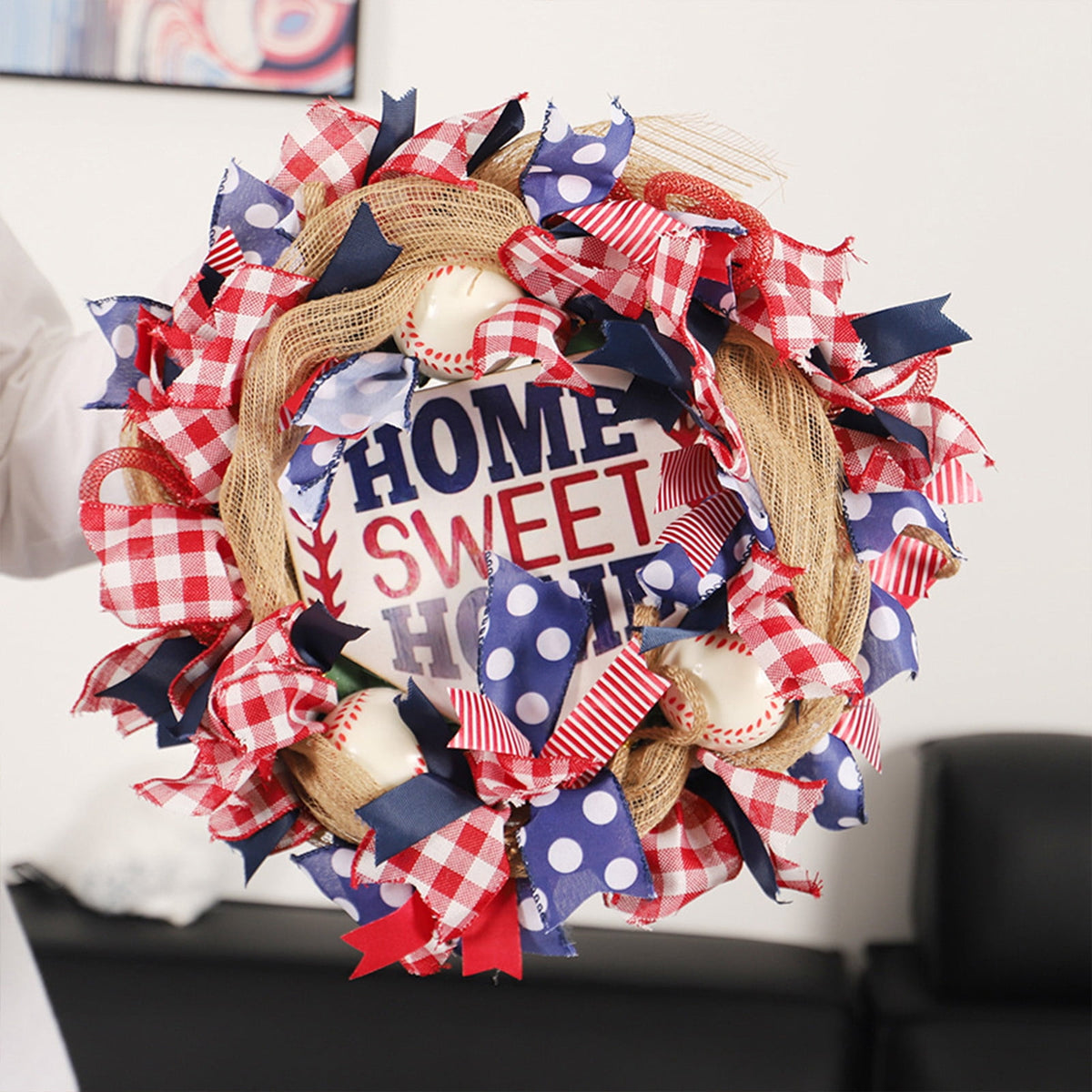 AZXY 20 Inch 4th of July Patriotic Wreath, Red White Blue Mesh Wreath with American Flag Star & Stripe Ribbons, Patriotic Americana Decor for Independence Day Memorial Day Front Door Indoor Outdoor