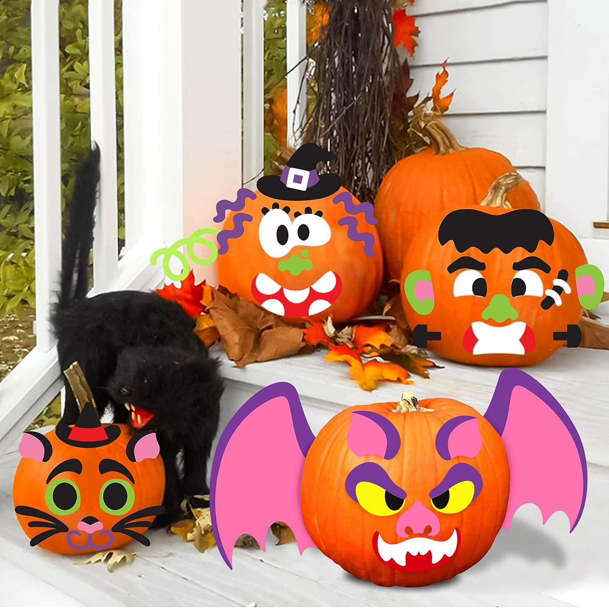 Joyfy 16 Faces Halloween Pumpkin Decorations Stickers Foam Craft Kit, 18 Sheets 16 Designs Halloween Party Favors for Kids, Party Supplies Arts Activities, Jack O Lantern Face Sticker School Gifts