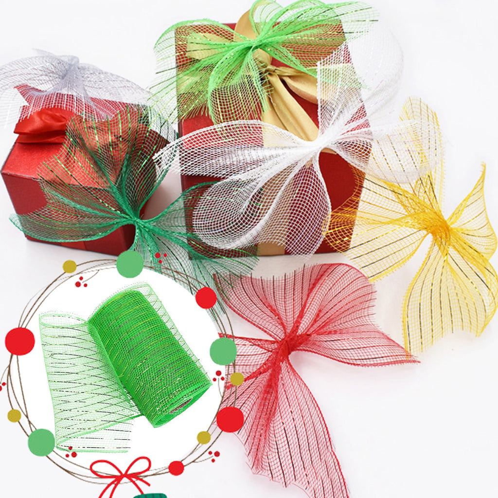 15cm x 10 Yard Poly Decorating Mesh Ribbon with Metallic Foil Each Roll for Wreaths, Swags Bows Wrapping and Decorating Projects-1 Roll