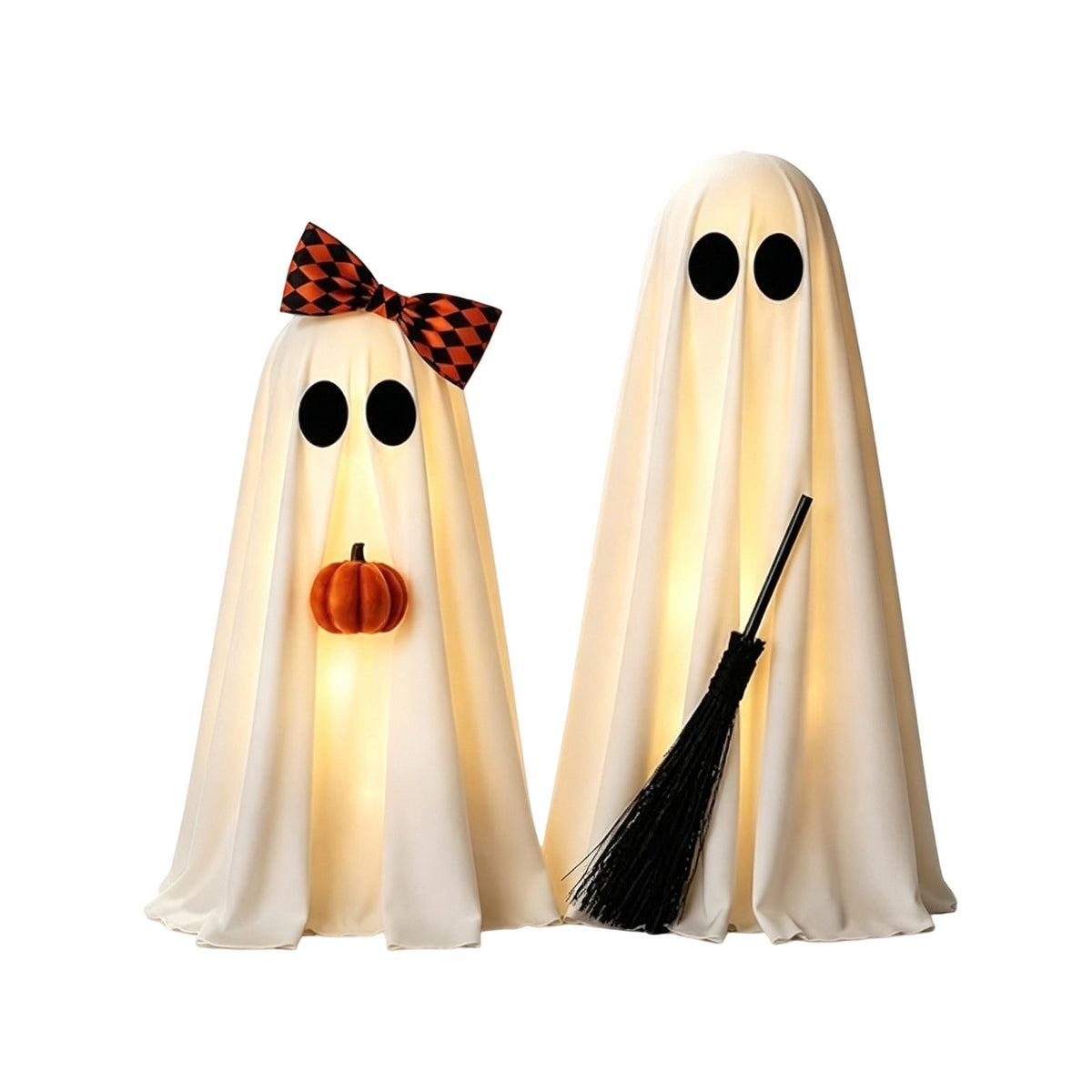 Lighted Halloween Ghost Candy Bowl, Cute LED Ghost Holding Pumpkin Candy Bucket for Trick or Treat, Outdoor Halloween Decorations for Front Porch, Indoor Yard Patio Halloween Decor