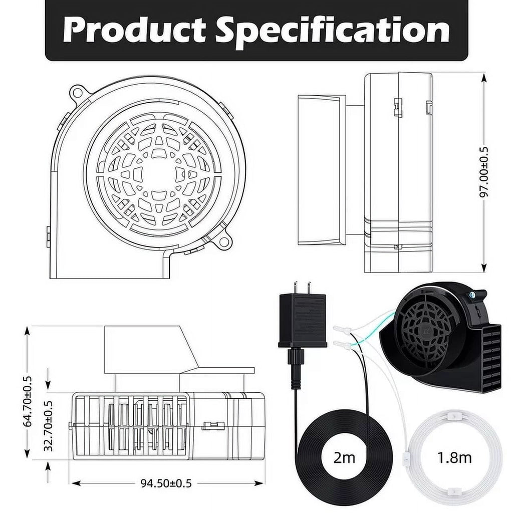 Air Blower for Inflatables, Air Fan Blower Replacement Motor for Garden Yard Inflatable Decor, 1.0A Fan Blower for Halloween Christmas Airblown Inflatables, 12V/ 1.0A Adapter