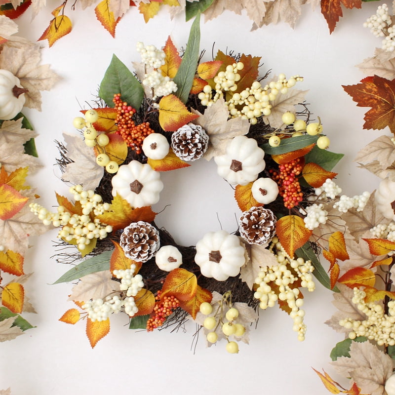 Fall Decor - Fall Wreaths for Front Door - 20 Inch Autumn Maples Leaf Pumpkin Pine Cone Berry Wreath - Fall Decorations for Thanksgiving Halloween Farmhouse Harvest Home Outdoor Indoor Window Wall