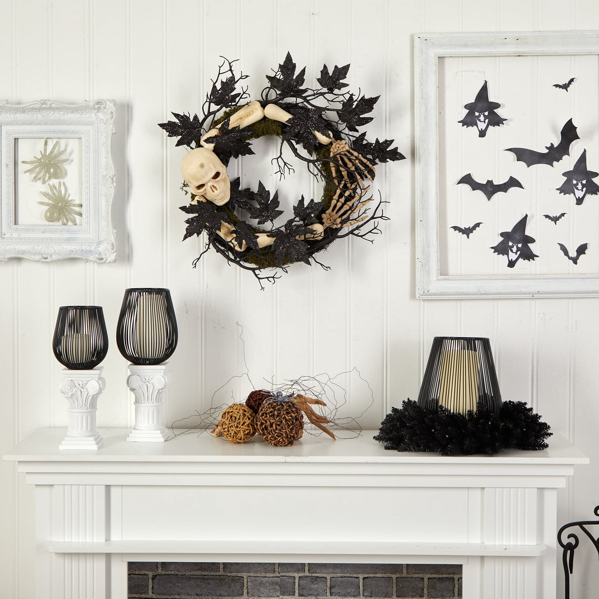 Nearly Natural 24in. Halloween Skull and Bones Wreath