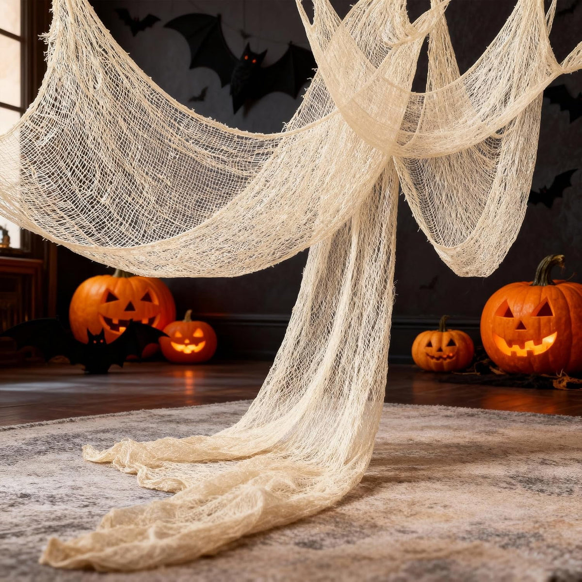 CQHVKQ 5 Pack of Halloween Creepy Gauze Cloth Decoration Set, Indoor Outdoor Black Scary Halloween Gauze Tapestry Decor, Spooky Decorations for Home, Yard, Haunted House & Party Supplies, 72" x 30"