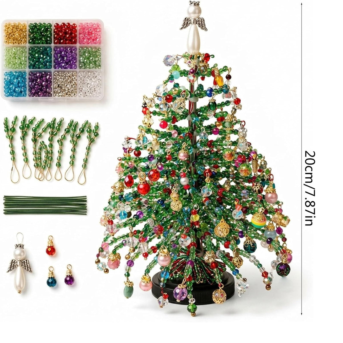 UALSRZL DIY Beaded Christmas Tree Kit, Christmas Decorations Handmade Beads Craft Set, Sparkling Crystal Xmas Ornaments for Table Decor Holiday Gifts