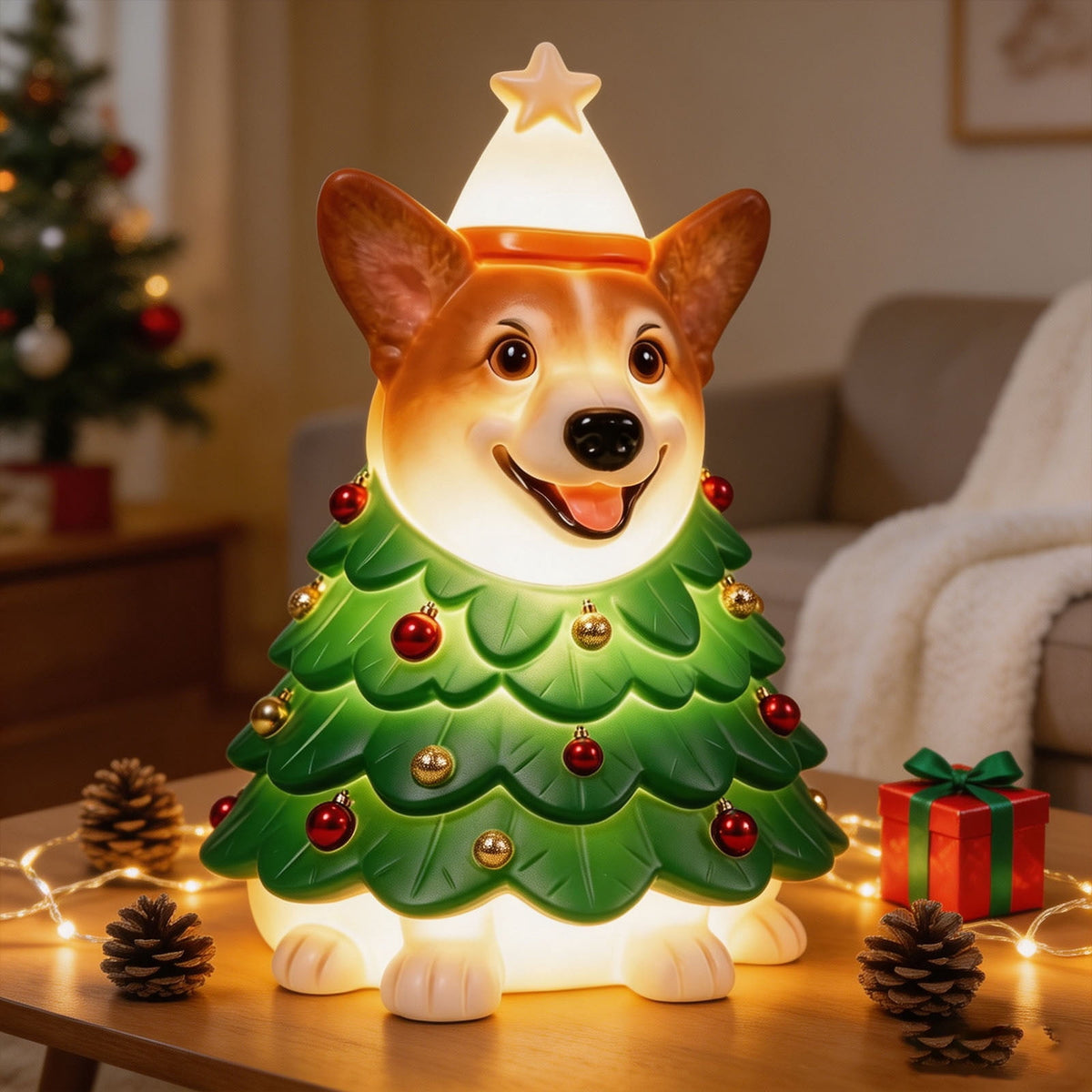 Clearance! Halloween Light‑Up Dog Figurine, 7.9in Scarecrow Dog Statue with Glowing Pumpkin, Waterproof Resin Table Yard Decor