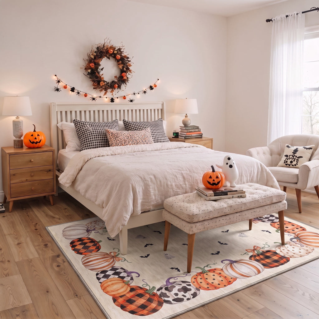 KUETH 3'x5' Halloween Machine Washable Area Rug, Non-Slip Rugs for Living Room, Bedroom and Dining Room, Orange
