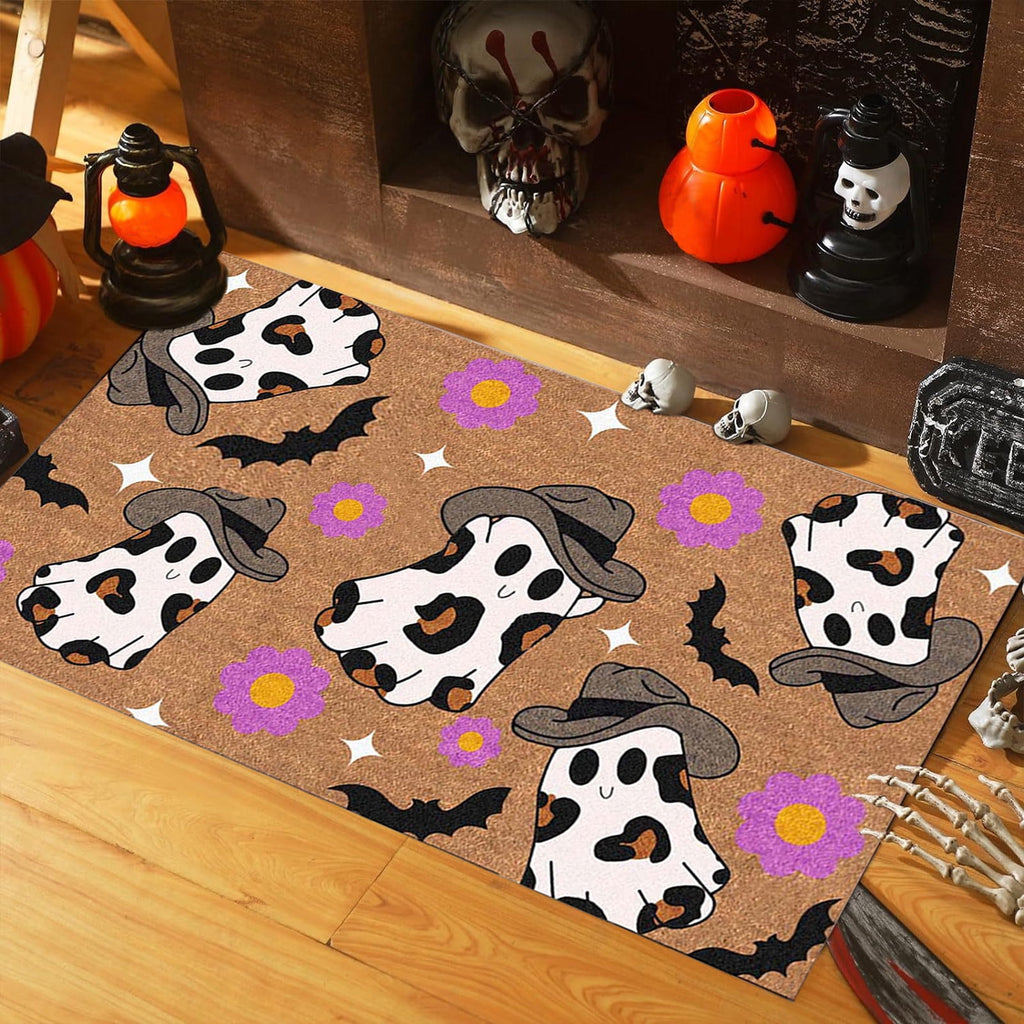 Ghost Cowboy Doormat for Halloween, Halloween Decroation Rug, Boo Doormats Washable Fall Door Mats Spooky Door Decor for Outside Patio Floor Entry Porch Garage Office
