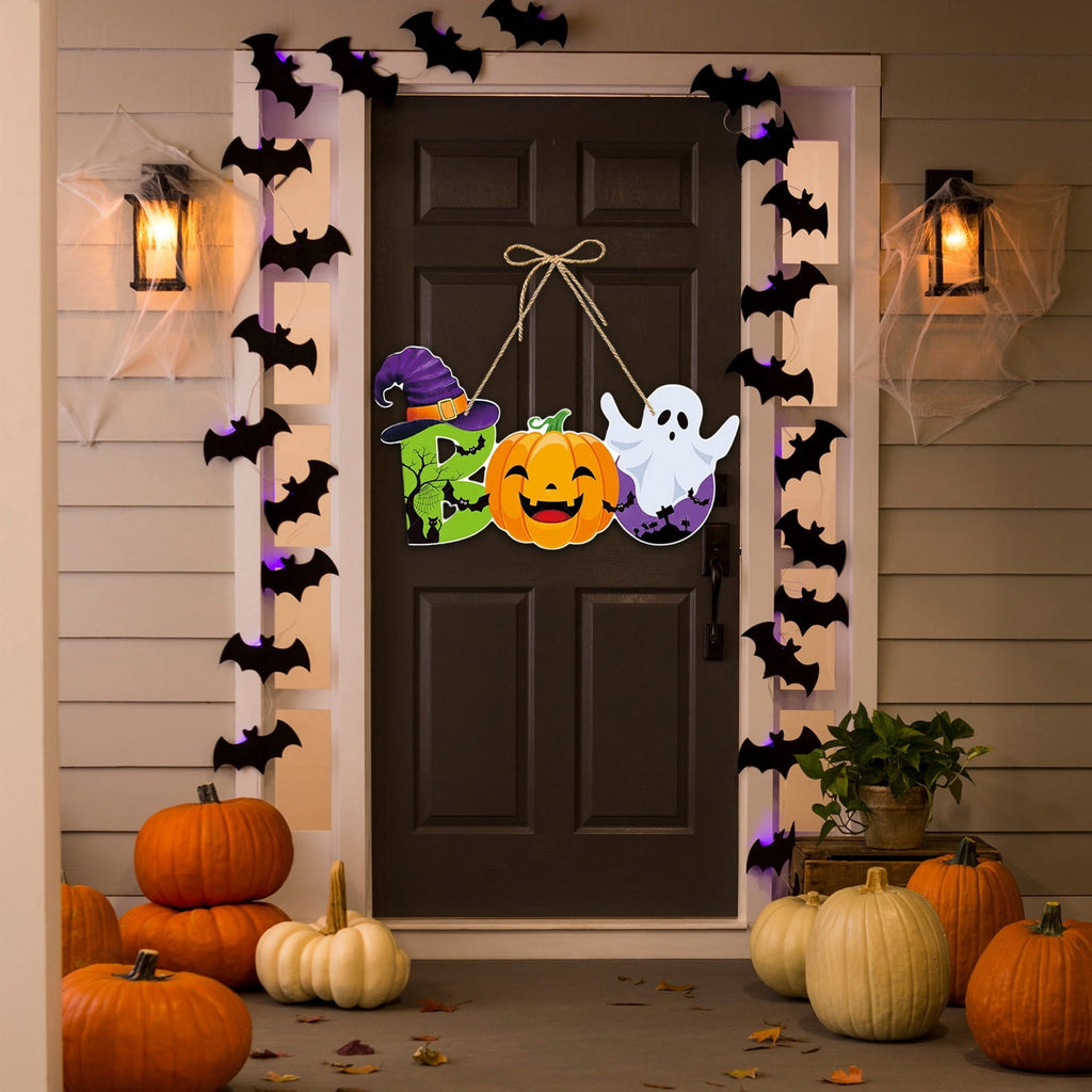 Generic Halloween Door Hanging Decor Pumpkin Ghost Bat Paper Sign Indoor Outdoor Front Door Decoration 16 Inch
