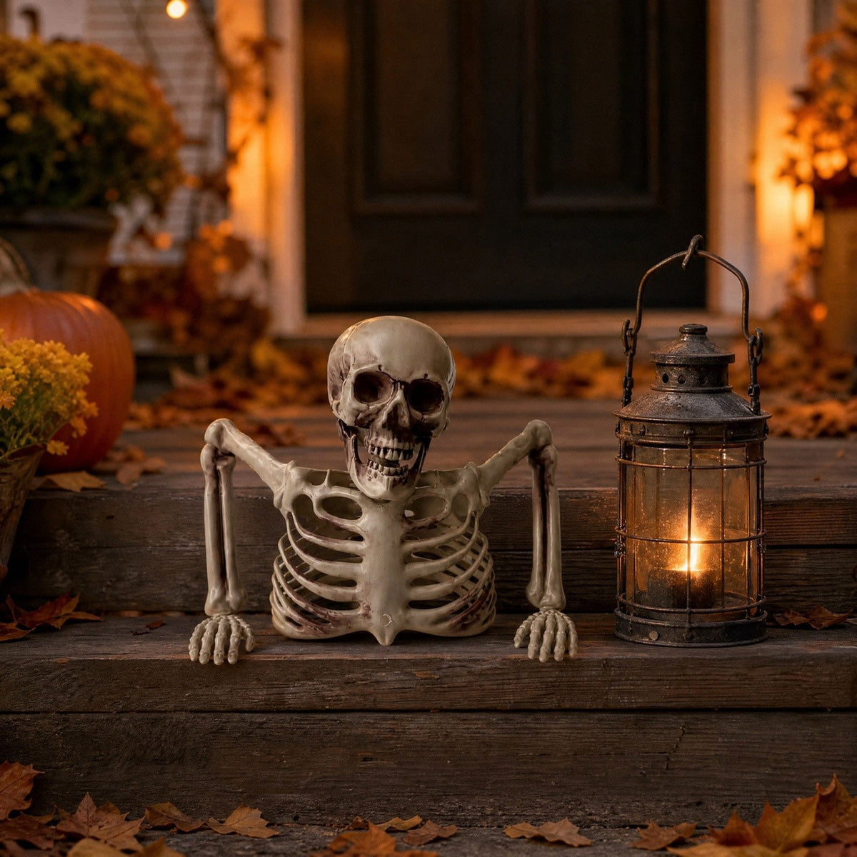 Halloween Ground Breaker Plastic Half Body Skeleton Decor Outdoor Yard Lawn, 8.66 × 9.45 in