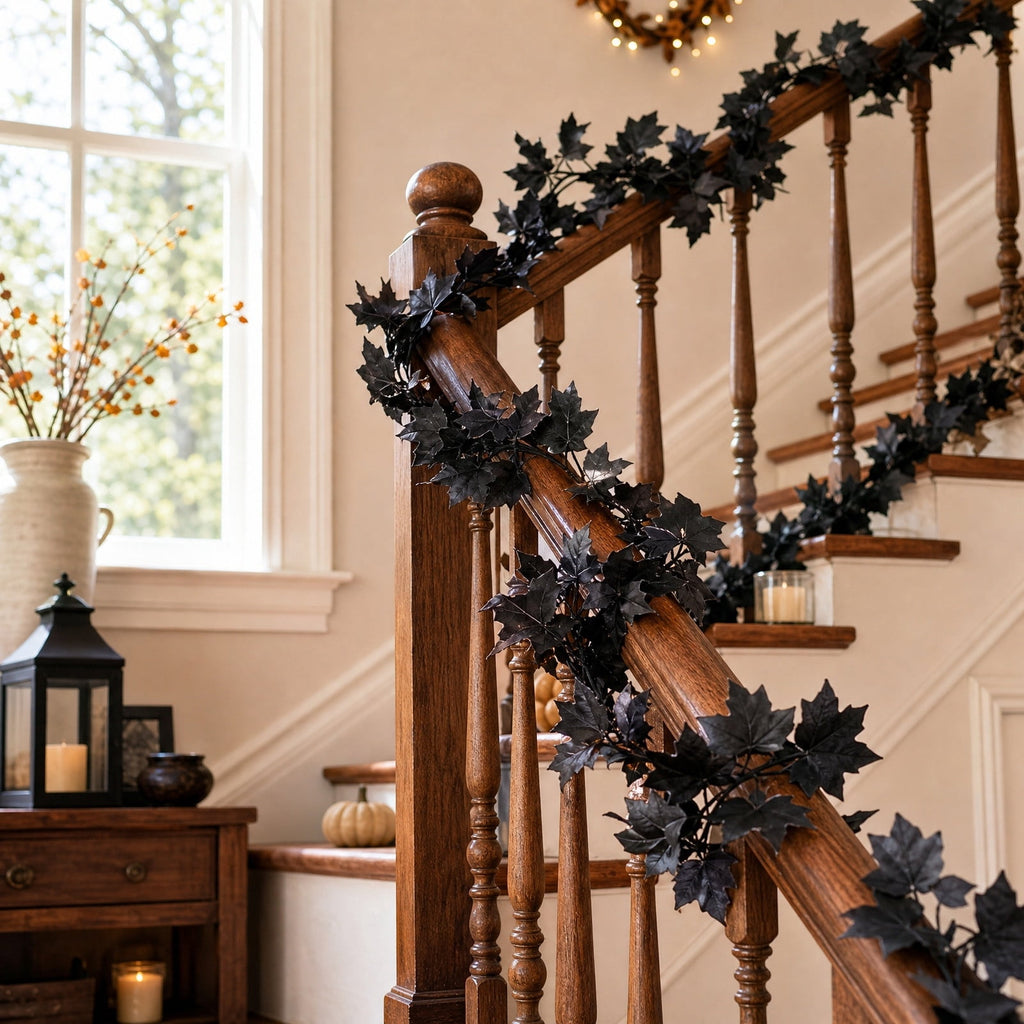 Chmadoxn 78.74" Halloween Thanksgiving Maple Leaf Garland with Mini Pumpkins & Berries, Artificial Fall Leaves Vine for Mantel Staircase Porch, Autumn Harvest Hanging Home Decor
