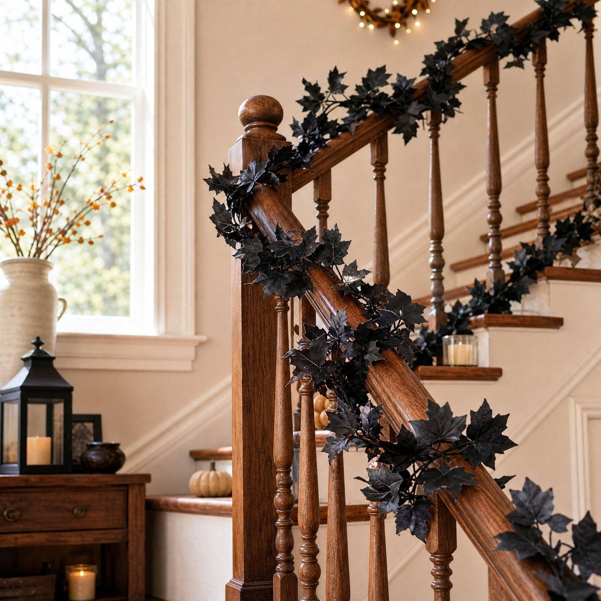 Chmadoxn 78.74" Halloween Thanksgiving Maple Leaf Garland with Mini Pumpkins & Berries, Artificial Fall Leaves Vine for Mantel Staircase Porch, Autumn Harvest Hanging Home Decor
