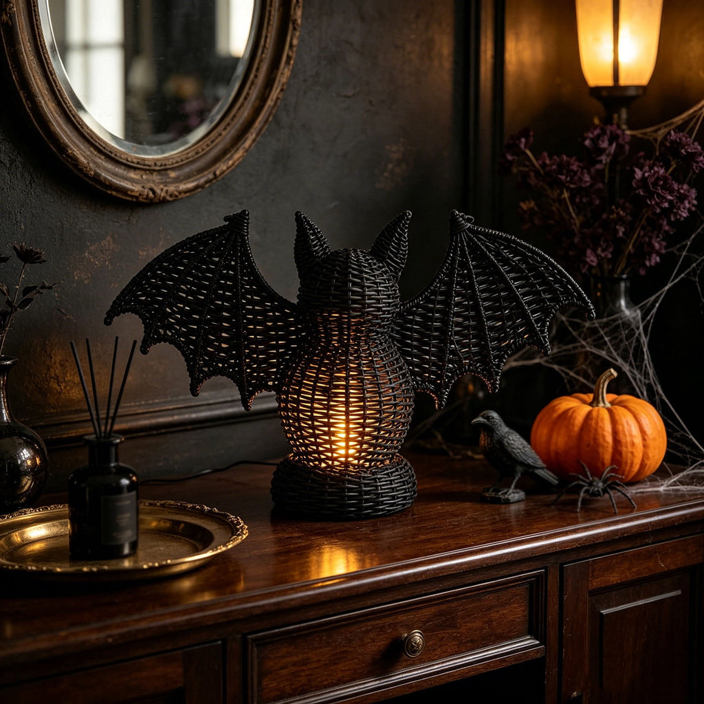 THOPBPRK 2026 Black Halloween Woven Pumpkin Jack-O'-Lantern, Halloween Decorations Pumpkin, USE LED Candle, Rattan Fall Halloween Decor for Home, 1Pack 11.8 Inch A