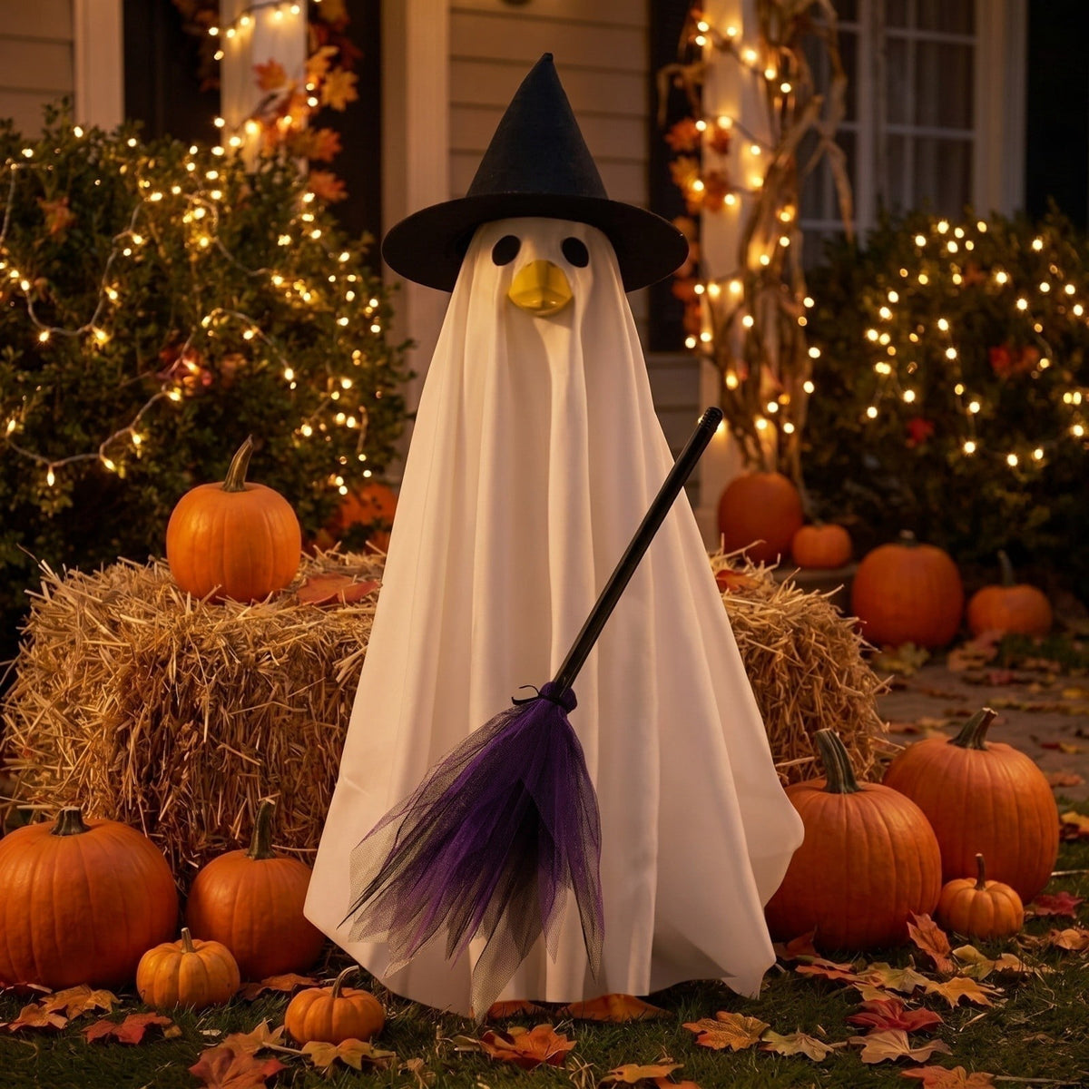 Halloween Garden Porch Decor, Porch Goose Outfits Halloween, 23 Inch Porch Goose Outfits, Witch Dress and Hat Set, Fits 23X11X26 Inch Standing Plush Goose for Front Porch Lawn
