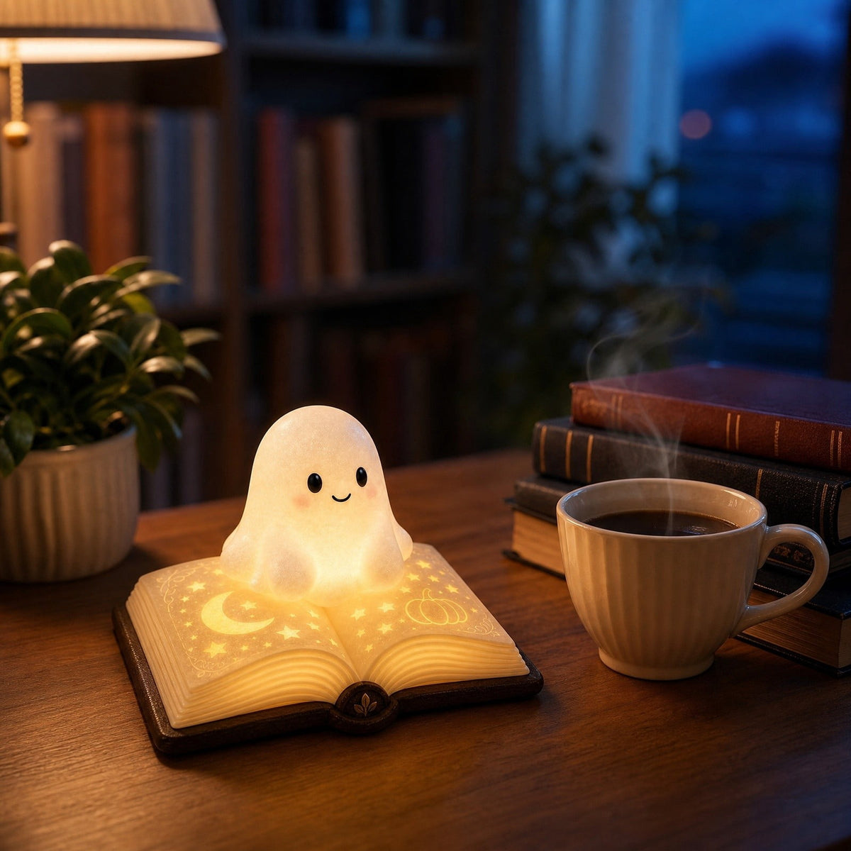 Gifts Under $20 Ghost Campfire Night Light, Flickering Flame Nightlight, Halloween 3D Cute Spooky Marshmallow Ghost Decoration for Bedroom, Spooky Season Home Halloween Decor for Ki*ds Adults