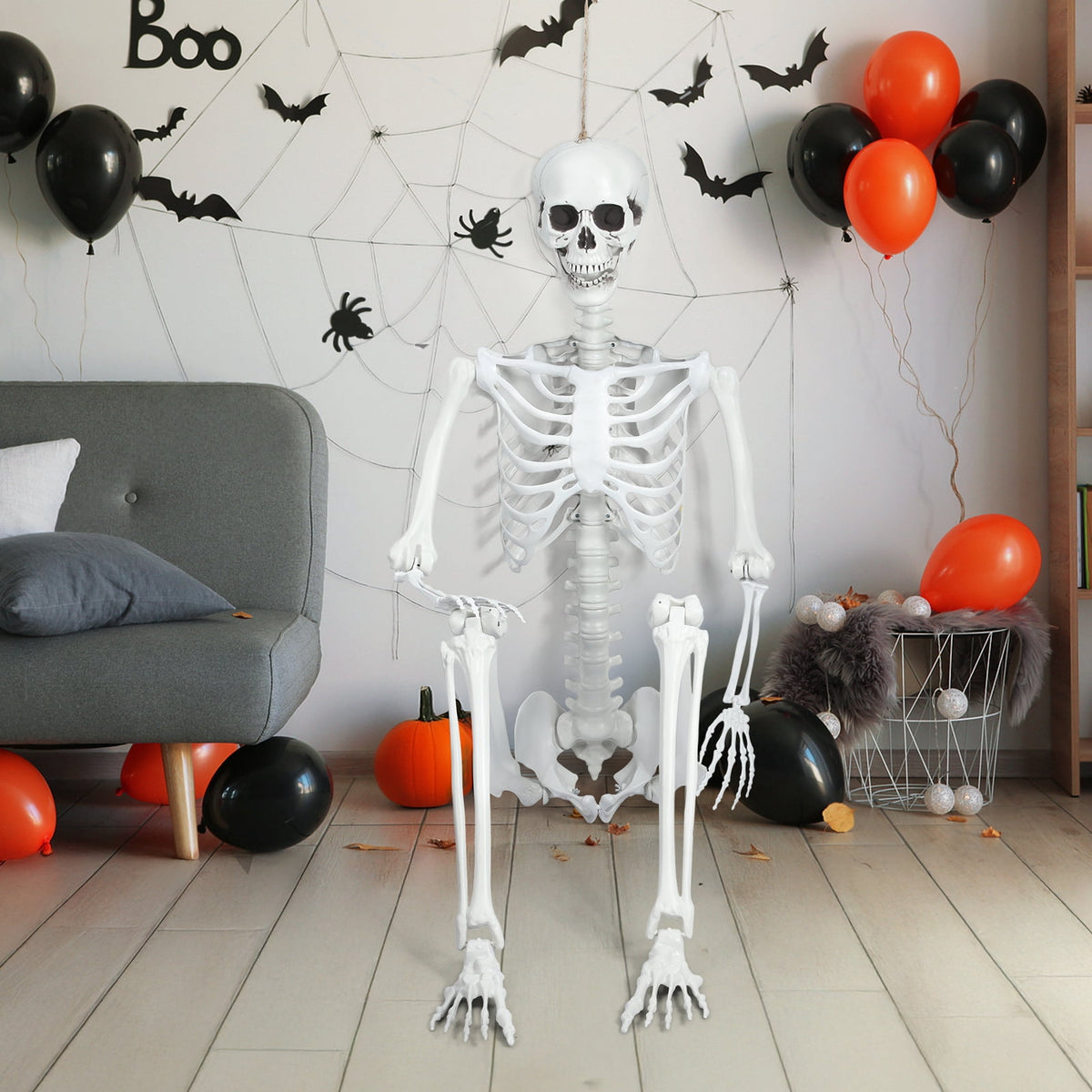 Cixusio 5.4Ft/165cm Halloween Skeleton Full Body Life Size Human Bones with Movable Joints for Indoor Outdoor Haunted House Party Halloween Props Decorations