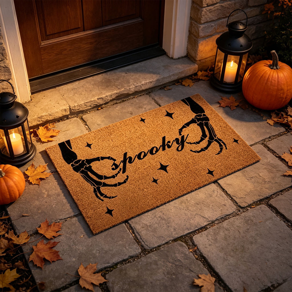 Halloween Doormat Vintage Retro Style Mat 23.6x15.7in Secure-Grip Absorbent Coir Look Entryway Rug for Front Porch Indoor Outdoor Decor by OVFUIZ
