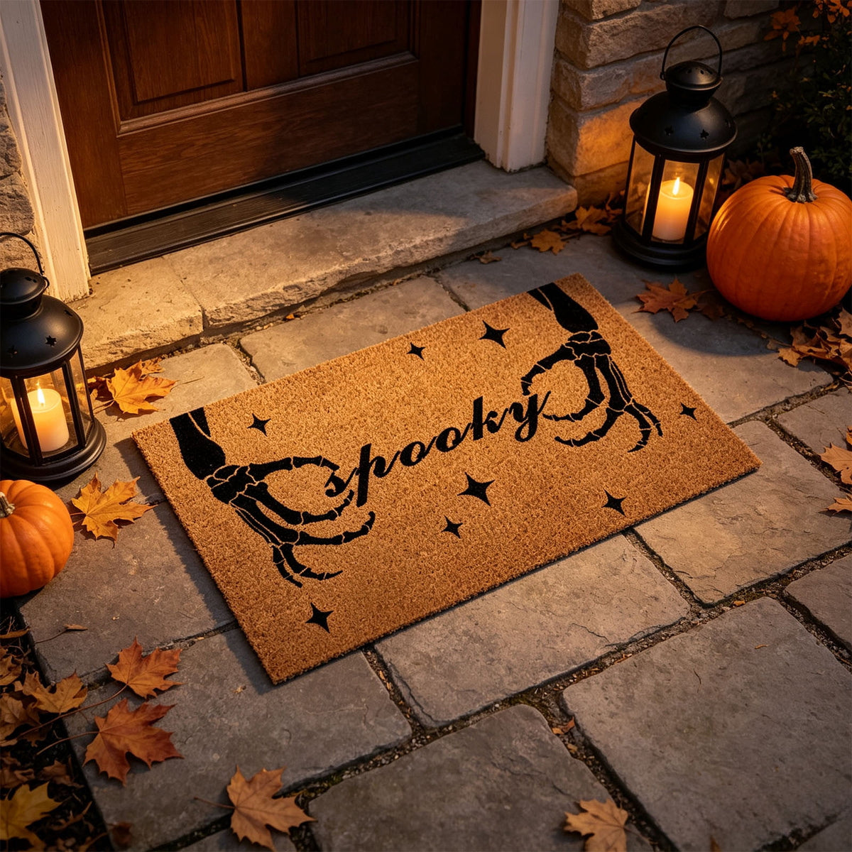 Halloween Doormat Vintage Retro Style Mat 23.6x15.7in Secure-Grip Absorbent Coir Look Entryway Rug for Front Porch Indoor Outdoor Decor by OVFUIZ