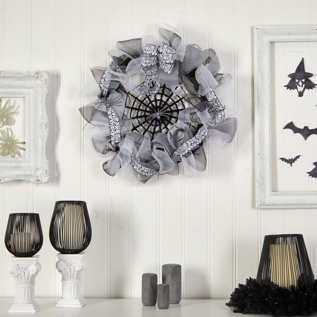 Nearly Natural 26in. Halloween Spider Web Mesh Wreath