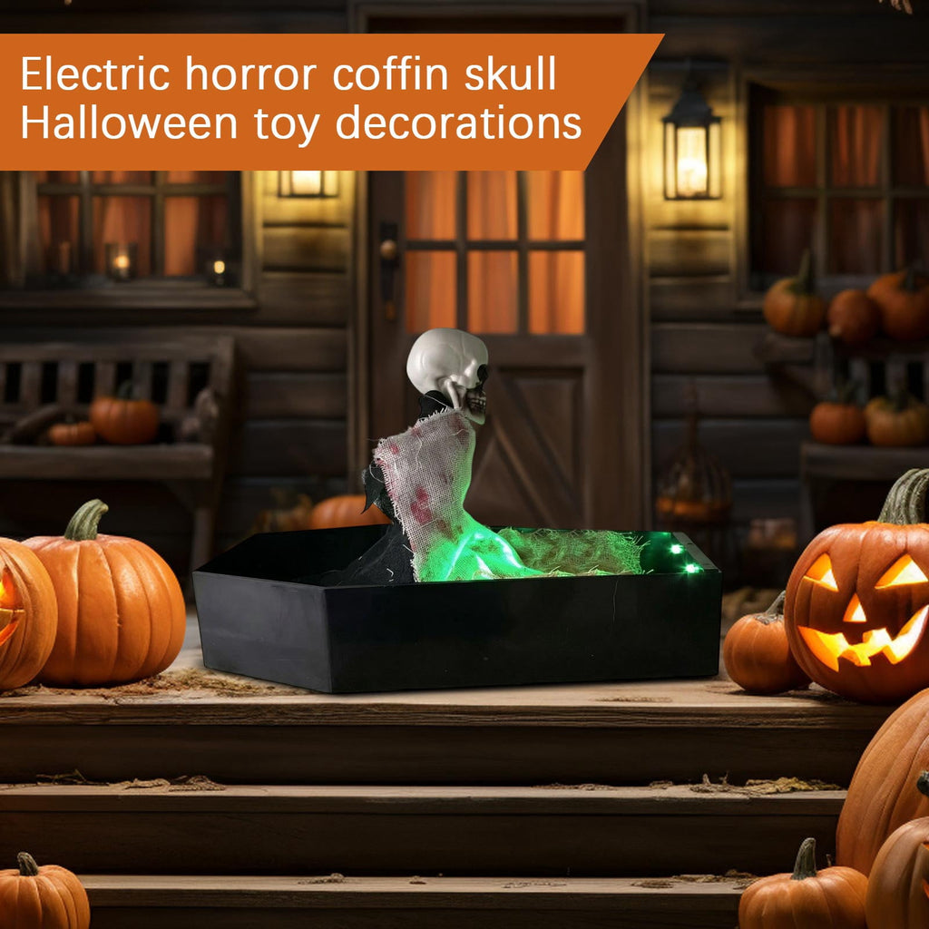 Animated Skeleton in Coffin Halloween Prop with LED Light Up Feature for Indoor and Outdoor Decorative Use