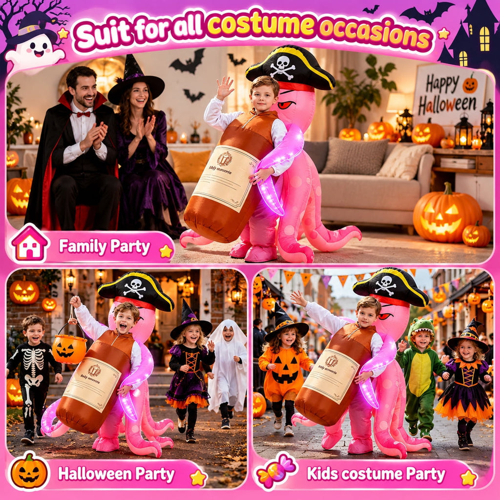 WonderStone Axolotls Inflatable Costume with LED Lights, Halloween Ride-on Costume, Blow-Up Dragon Onesie for Cosplay Party, Suitable for Kids Ages 7-12