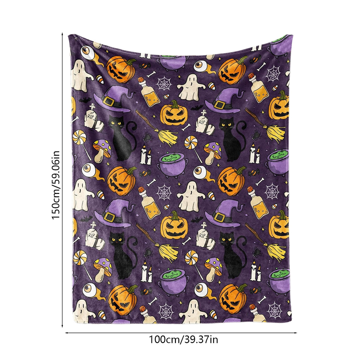 Halloween blanket,Halloween Print Throw Blanket Flannel Soft Cozy Decorative Nap Blanket with Ghost Pumpkin Skull for Office Bedroom Sofa Camping Travel(100x150cm/39x59 Inch),Black