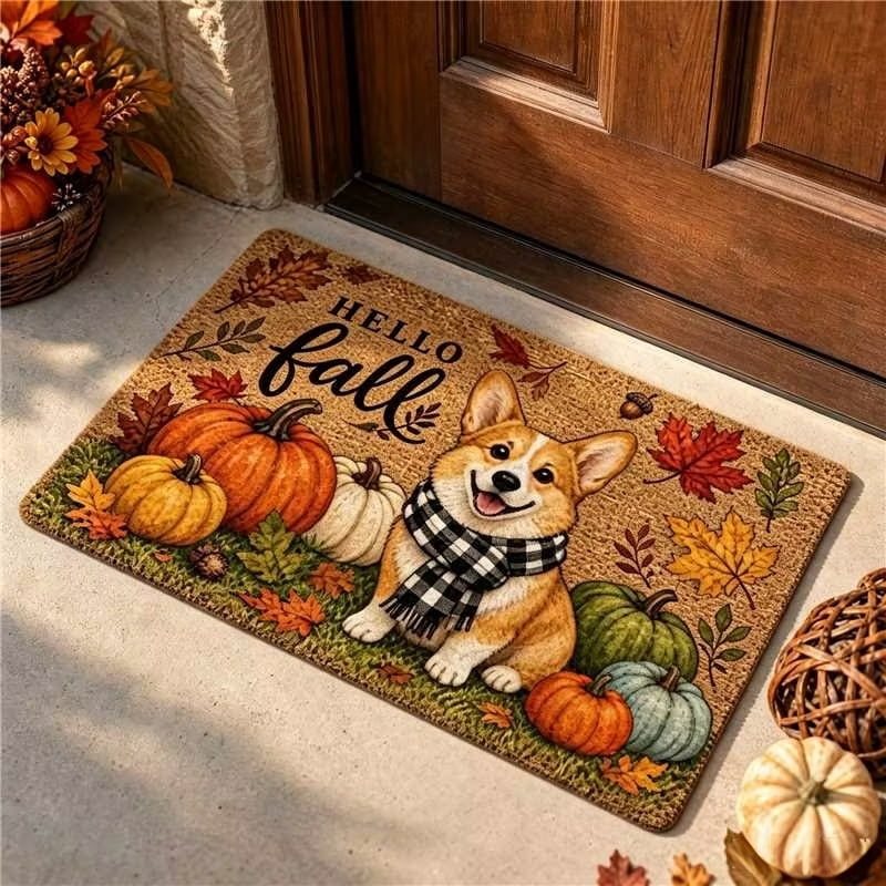 Fall Thanksgiving Welcome Doormat with Pumpkin Maple Leaf Design 15.75 x 23.62 Inch Crystal Velvet Seasonal Rug for Entryway Kitchen Home Decor