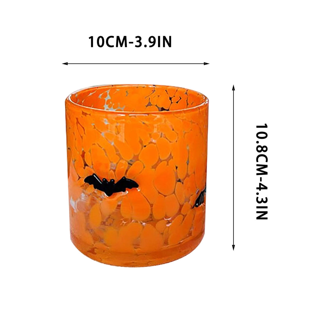 Qocolcyl Halloween Icon Glass Cups - 3.5x4.7in Ghost Bat Snake Pumpkin Icon Juice Stemless Wine Glasses Double Old Fashioned Hand Blown Drinking Cups for Halloween Party Gift