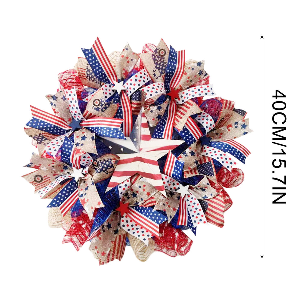 Nkmbld 4th of July Wreaths for Front Door, Independence Day Wreath Red White Blue Flower Wreath for Independence Day Memorial Day Flag Day Decor