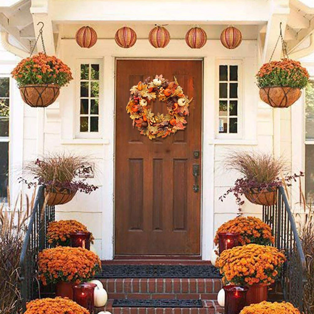 Fall Wreaths for Front Door, Farmhouse Autumn Wreath with Pumpkin Decorations, Fall Door Wreath Outdoor Indoor Thanksgiving Harvest Fall Decor