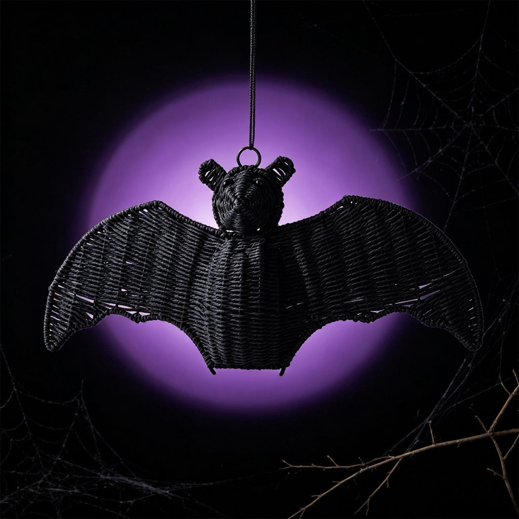 Black Rattan Wall Decoration, Halloween Wicker Bat Art, Indoor and Outdoor Festive Decor, Durable Plastic Material