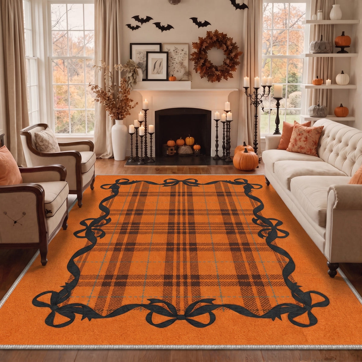 KUETH 3'x5' Halloween Machine Washable Area Rug, Non-Slip Rugs for Living Room, Bedroom and Dining Room, Orange