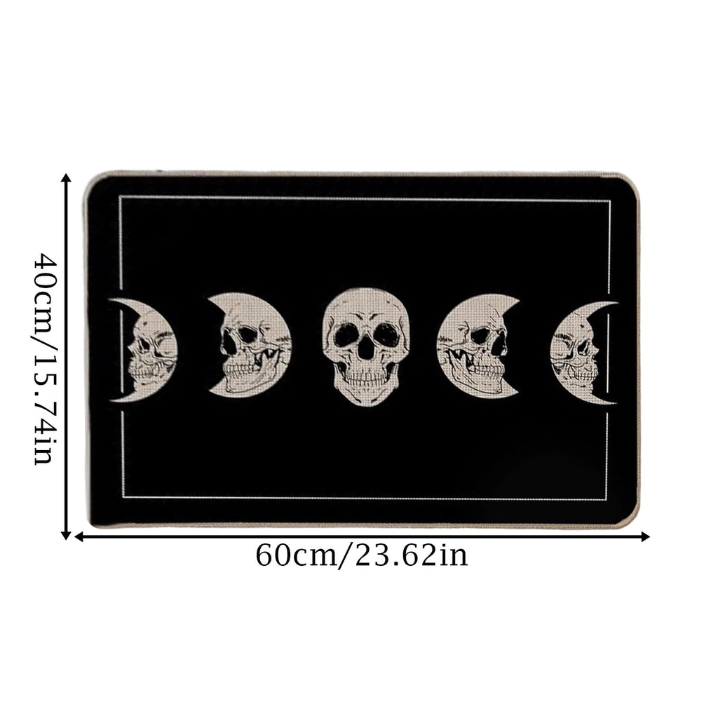 Halloween Doormat, Black Diatom Mud Rubber Base Mat, Non Slip Quick Dry Absorbent, Skull Moon Phase Decor for Outdoor Entryway Porch Front Door, Durable Easy Clean Floor Rug 17x29 Inch