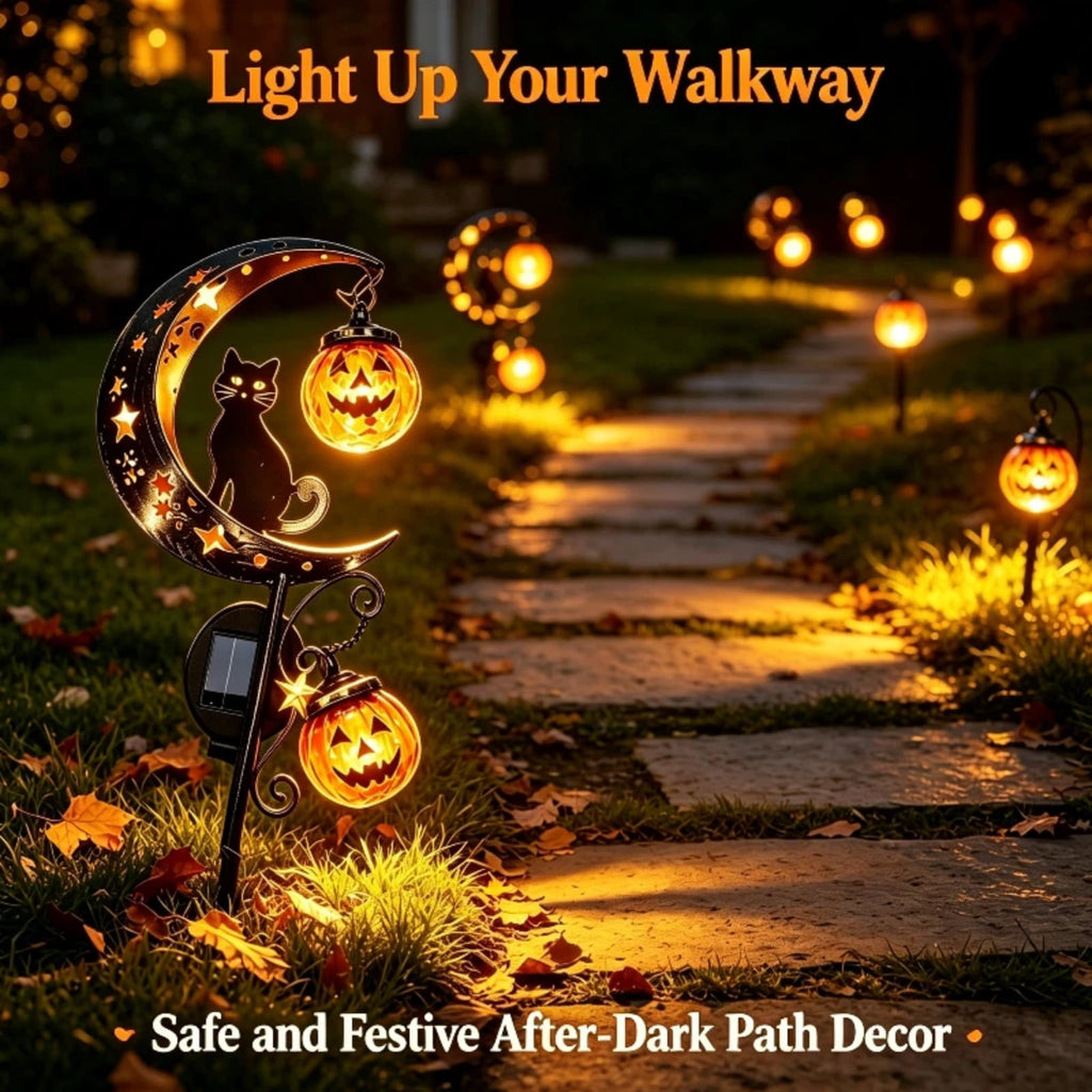 Halloween Solar Garden Stake Light,Metal Hanging Pumpkin Lantern Waterproof for Yard Lawn Proch