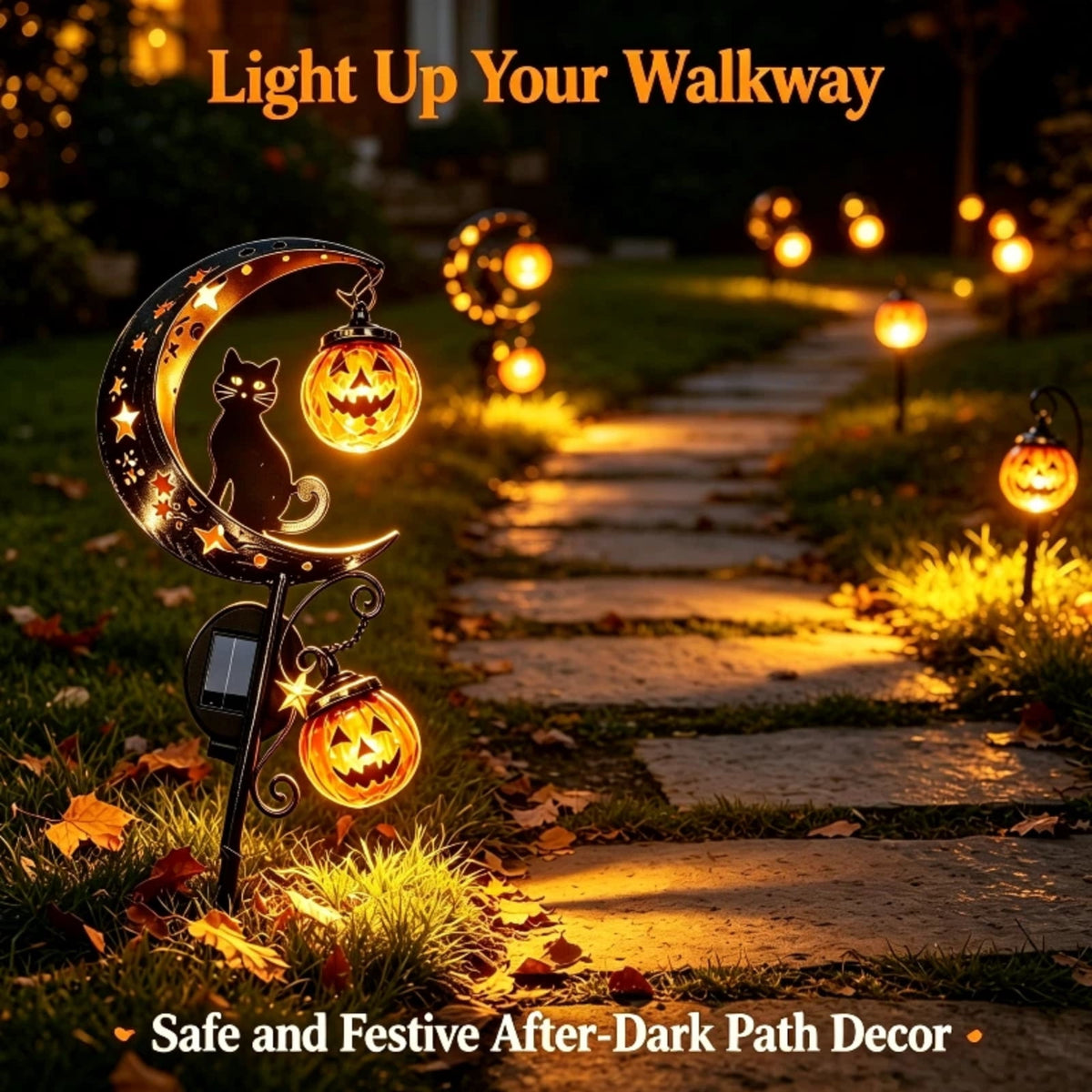 Halloween Solar Garden Stake Light,Metal Hanging Pumpkin Lantern Waterproof for Yard Lawn Proch