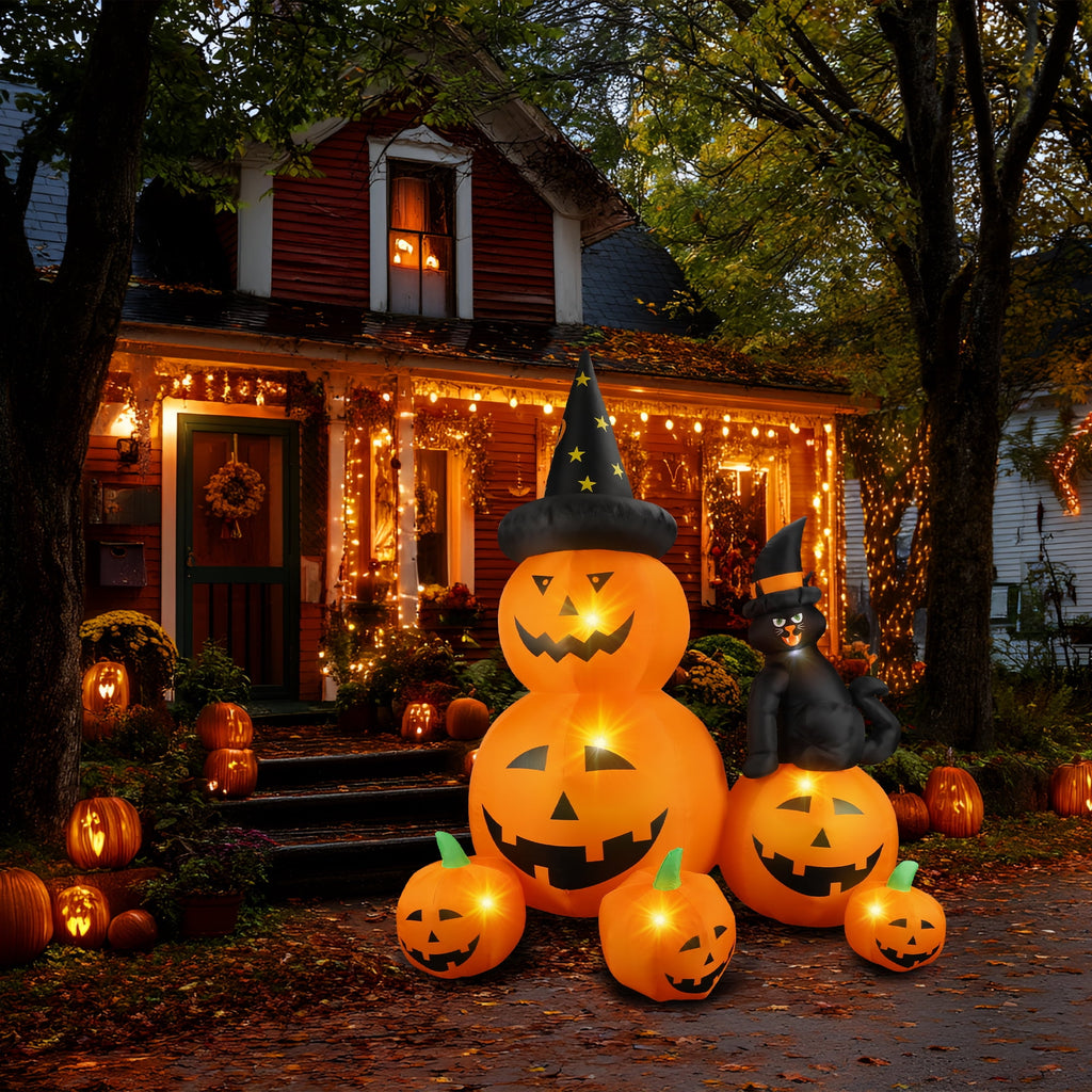 MAGOTAN 8 ft Halloween Inflatable Pumpkin Halloween Inflatable Pumpkins Ghost Tombstone Outdoor Yard Decoration Build-in 7 LED White Lights