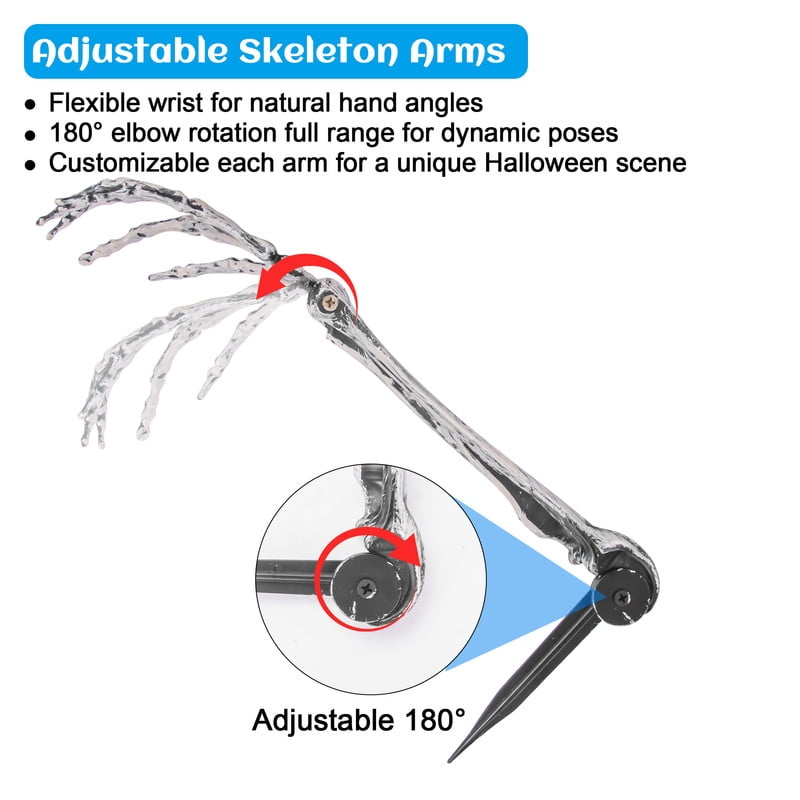 DUNCHATY 12 Pack Posable Life Size Skeleton Hands with Stakes – Realistic Halloween Outdoor Lawn Decor for Haunted House, Graveyard, Yard & Goth Party