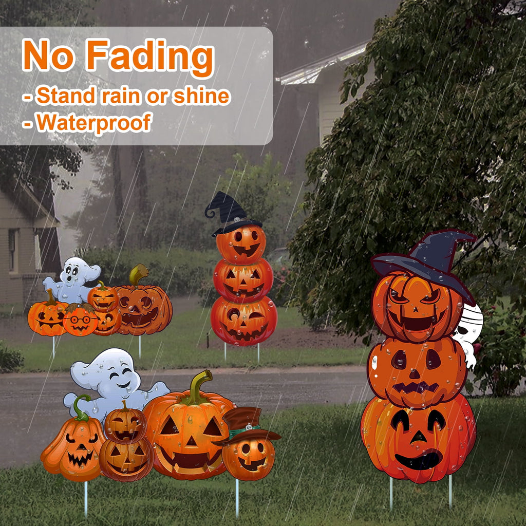 GameXcel Halloween Decorations Outdoor Yard Signs with Stakes, 34.8 in Tall Vertical Pumpkin and Ghost Decor, Weather-Resistant, 2 Count