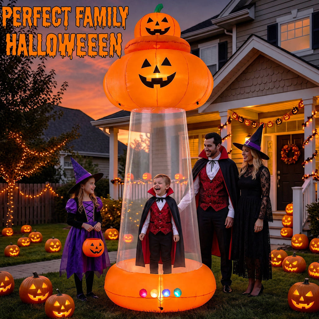 BSHAPPLUS® 9ft Halloween Inflatable Decorations,Blow up Yard Decor with Auto-Scaling Ghost in Pumpkin, Witch, Tombstone,Black Cat,Built-in LED,IP44 Waterproof for Outdoor Lawn Garden Party