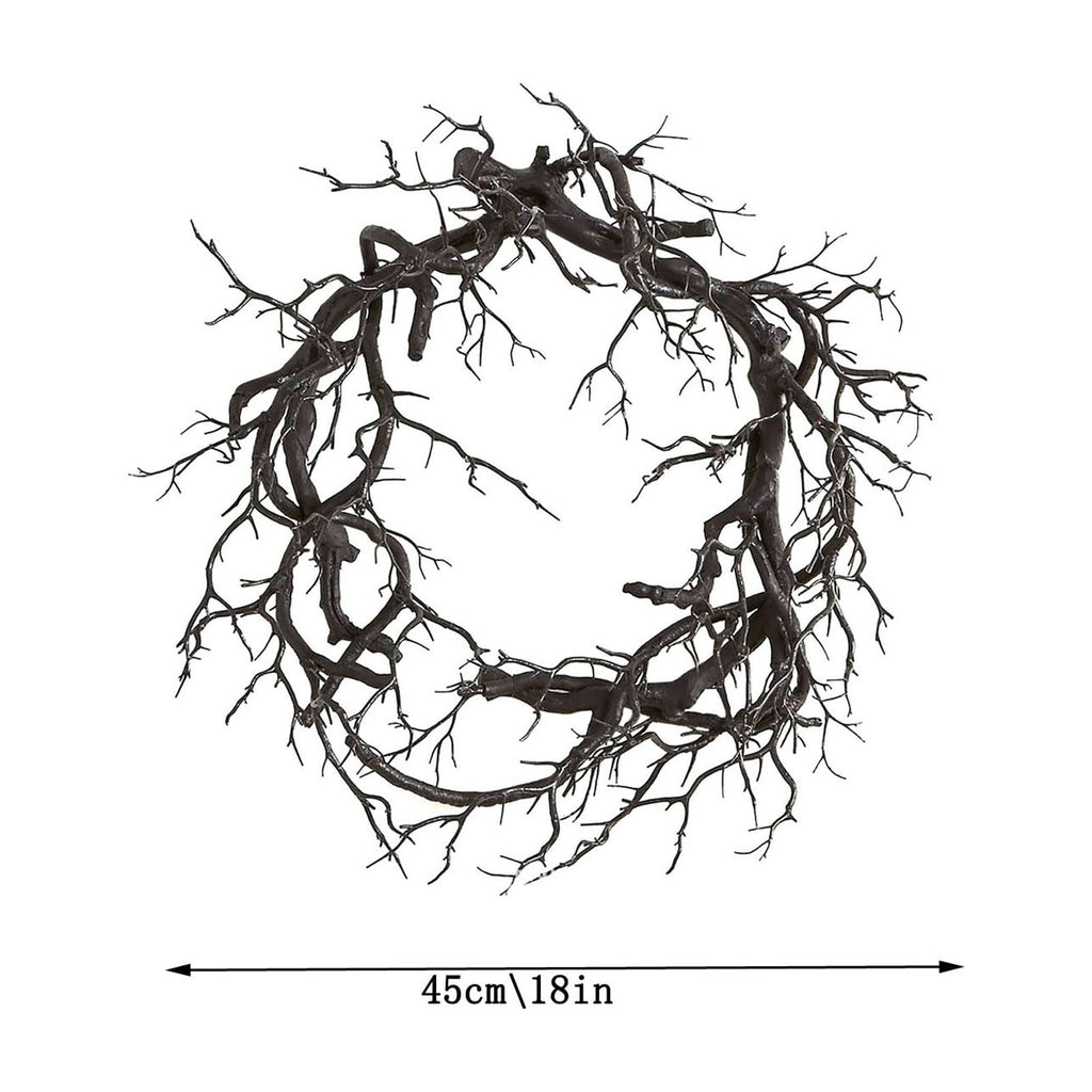 18 Inch Black Twig Halloween Wreath for Front Door - Artificial Dead Branch Garland for Indoor Outdoor Party Home Decor
