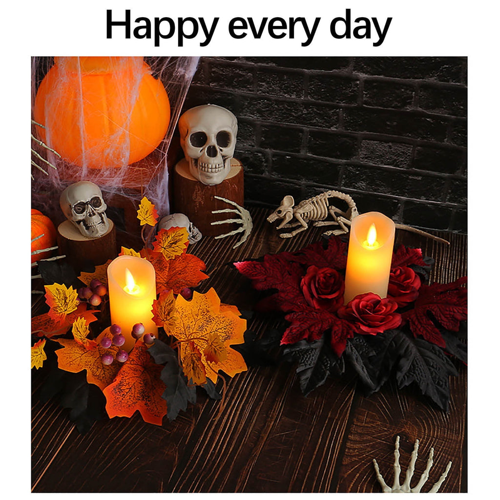 sruoe Halloween Decor, Artificial Wreaths, Halloween Decoration Outdoor, Fall Wreaths, Indoor Halloween Decoration, Halloween Candle Wreath Maple Leaf Decorative