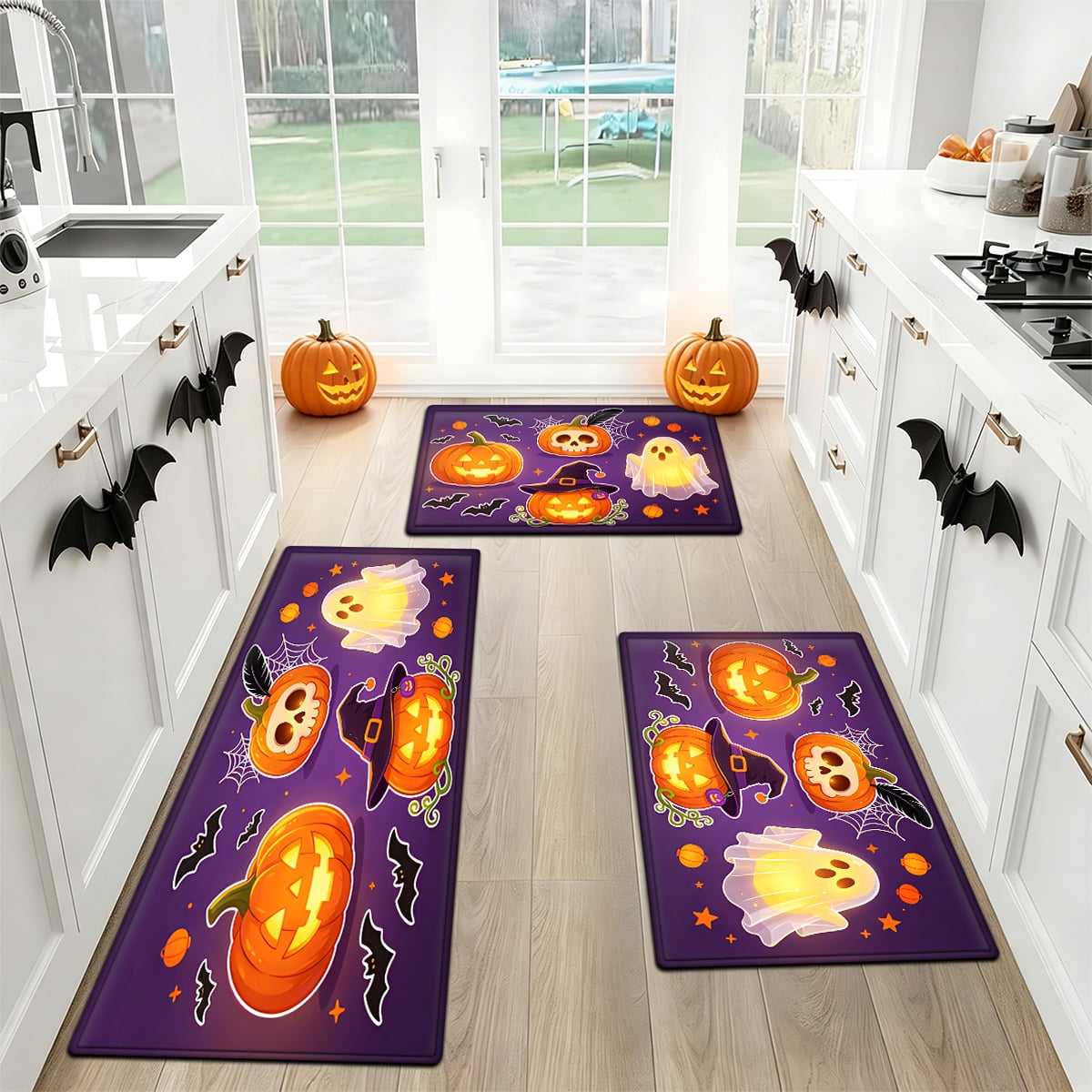 YIMEIS Halloween Pumpkin Lanterns Multi-purpose 1-Piece Flannel Mat and Kitchen Rugs,Soft Non-slip for Home Bedroom Bathroom