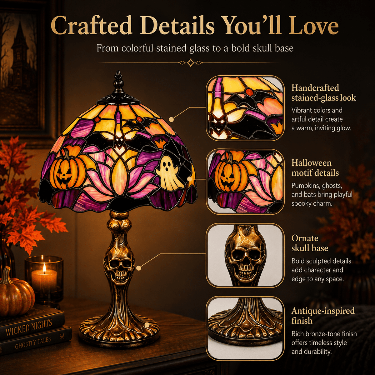 Diceymbol 11.81 Inch Halloween Ghost Night Light, Witch Hat Ghost Lamp with Jack O Lantern, Halloween Decorations Indoor for Table Mantel Party Decor