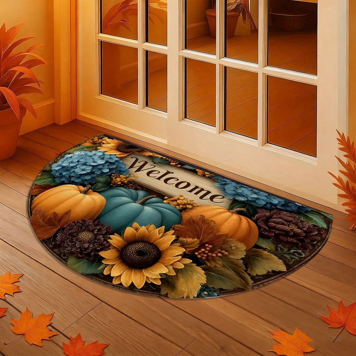 JoyMoreHome Fall Welcome Doormat, Fall Leaves Front Door Mat, Indoor Outdoor Entrance Floor Mats, Non-Slip Washable Thanksgiving Halloween Home Decor Mat
