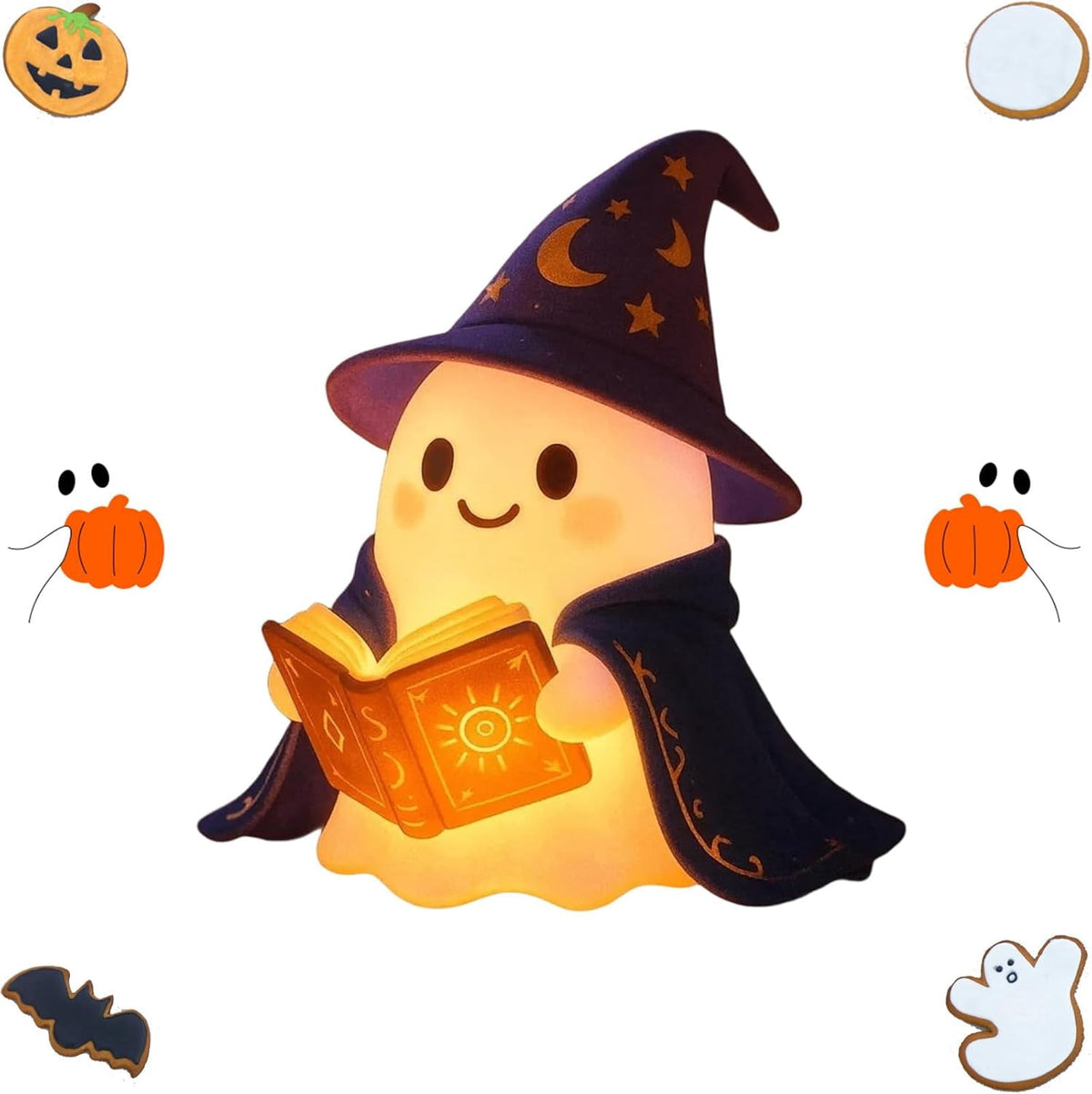 Halloween Ghost Night Light, Cute Ghost Playing The Guitar Lamp, Ghost Warm Lighted Figurine Lamps for Party Bedroom Study Room Home Dorm, Halloween Decor Indoor