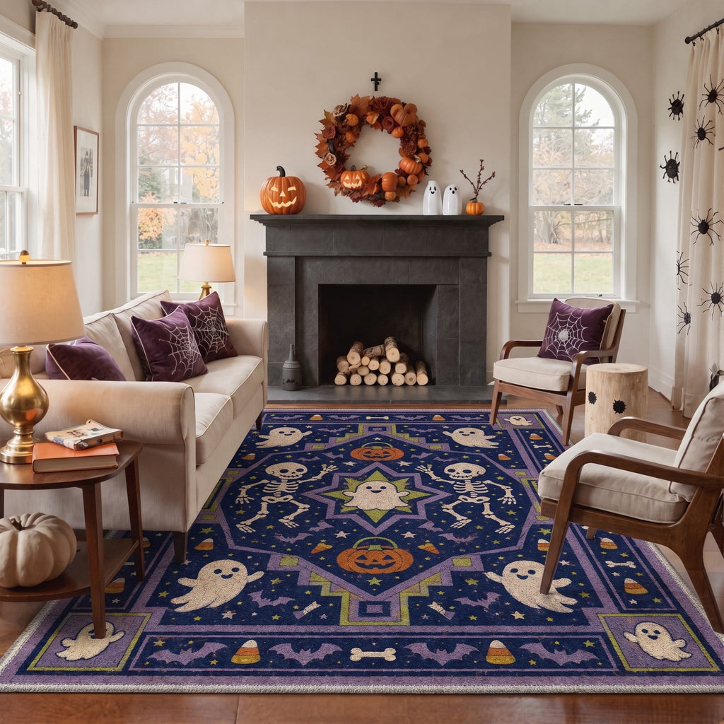 KUETH 3'x5' Halloween Machine Washable Area Rug, Non-Slip Rugs for Living Room, Bedroom and Dining Room, Orange