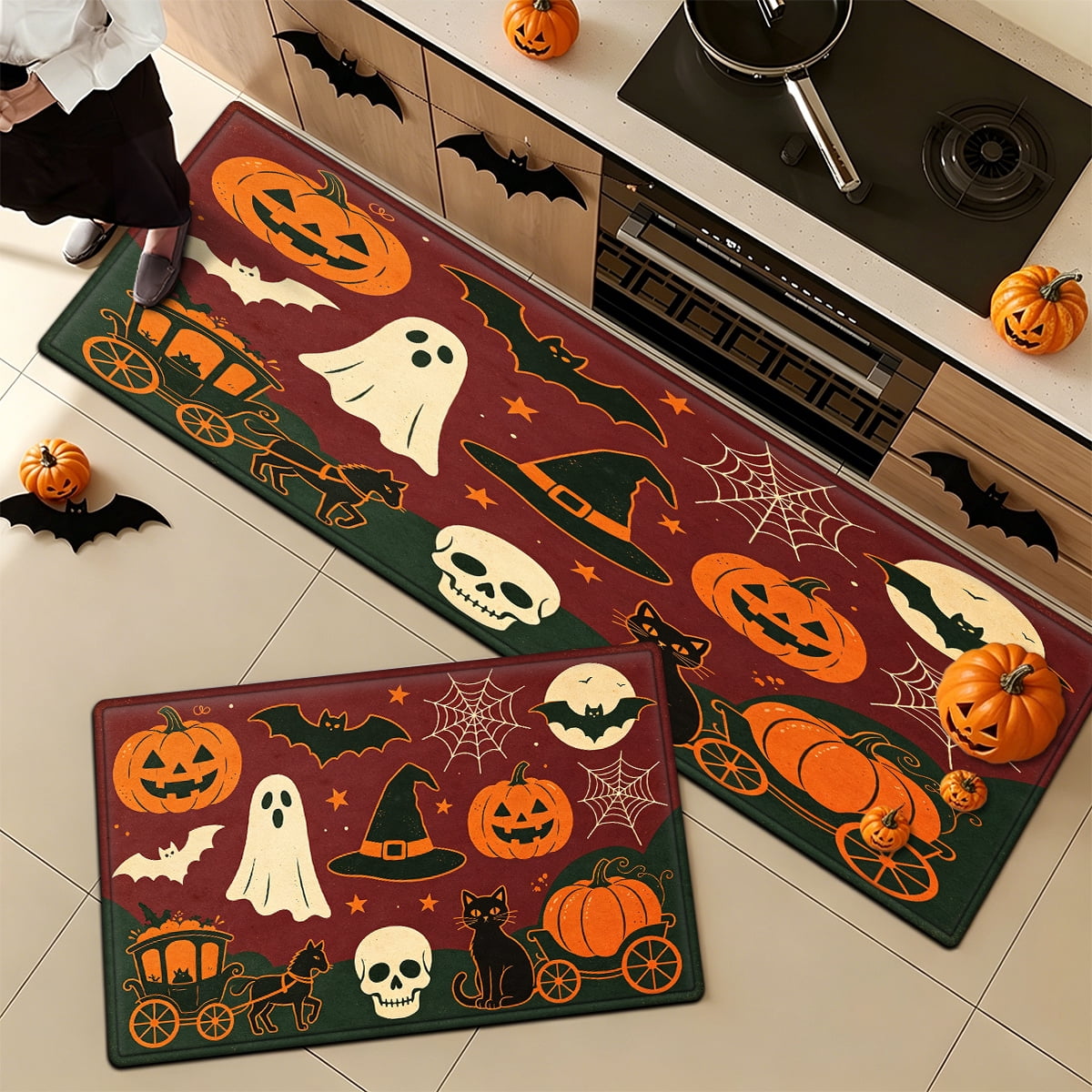 YIMEIS Halloween Pumpkin Lanterns Multi-purpose 1-Piece Flannel Mat and Kitchen Rugs,Soft Non-slip for Home Bedroom Bathroom