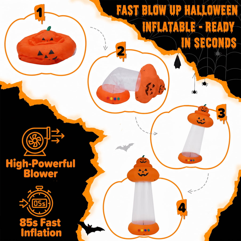 BSHAPPLUS® 9ft Halloween Inflatable Decorations,Blow up Yard Decor with Auto-Scaling Ghost in Pumpkin, Witch, Tombstone,Black Cat,Built-in LED,IP44 Waterproof for Outdoor Lawn Garden Party