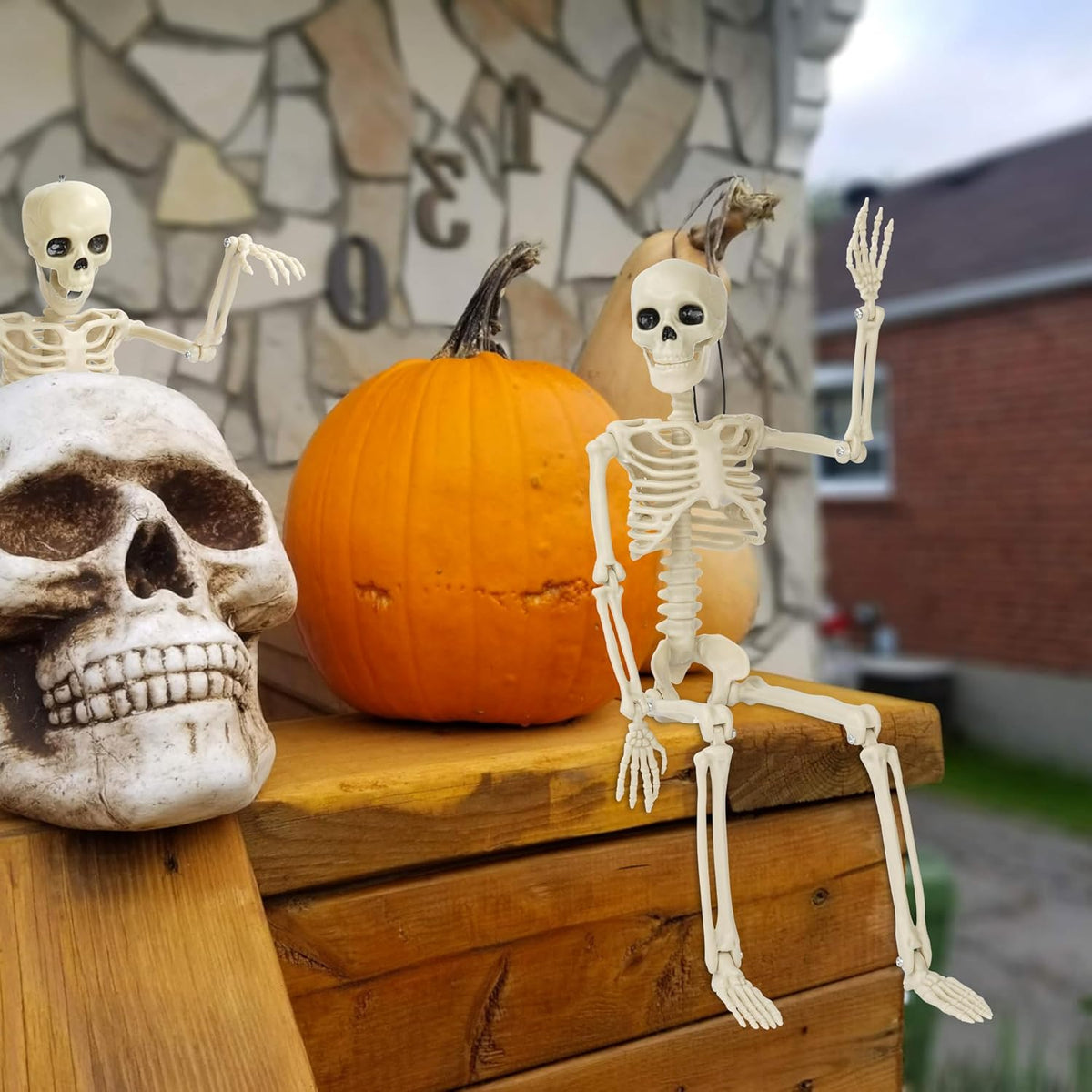 XZKING 5 Pack Halloween Skeleton Decorations, 16" Full Body Plastic Mini Little Skeleton Posable Joints Poseable Skeleton for Skeleton Halloween Party Hanging Decoration