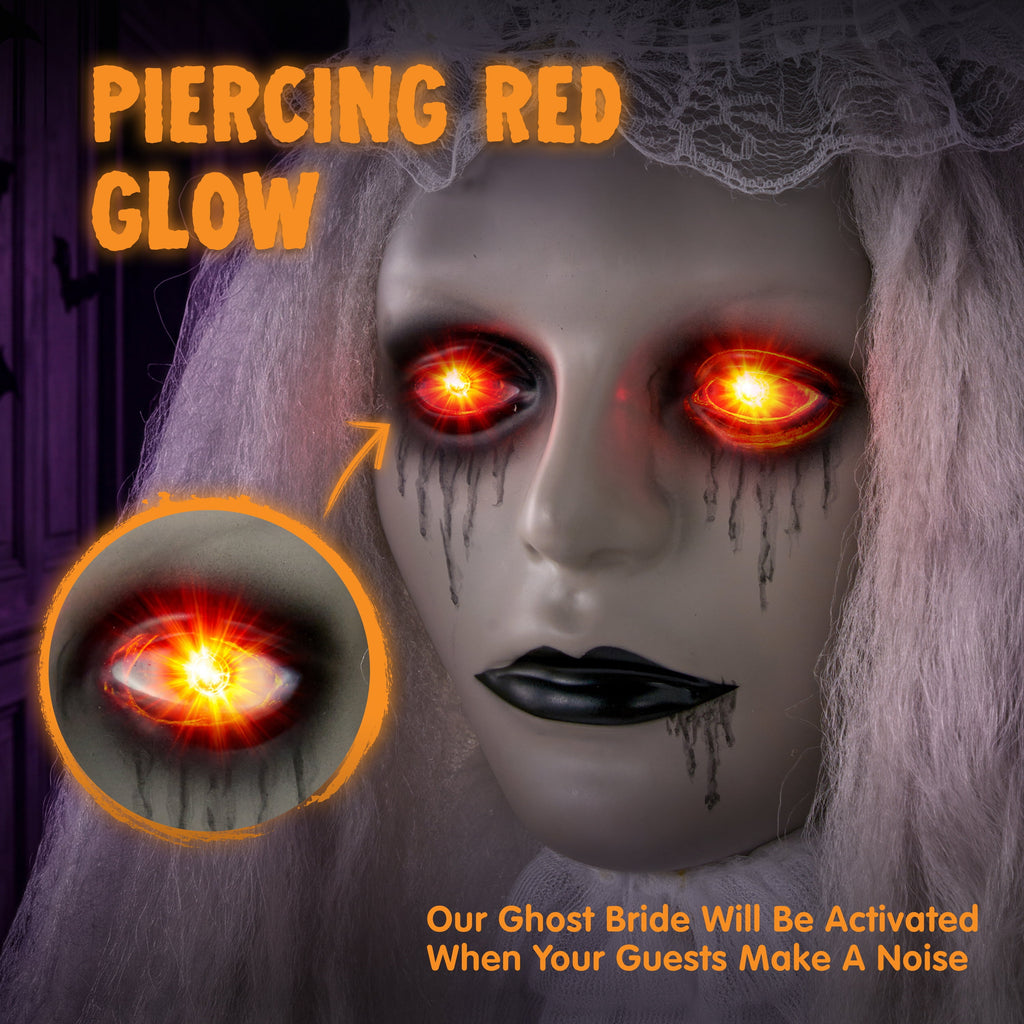 Joyfy Halloween Decorations Outdoor, 72"(6ft) Light Up Animated Scary Decorations Pumpkin Ghost with Sound Activation,Animatronics Pumpkin Decorations for Haunted House Prop Yard Decor